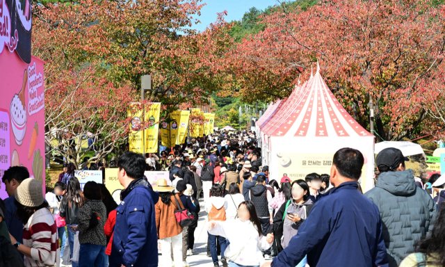 김천김밥축제가 열린 직지문화공원 일대를 찾은 관광객들